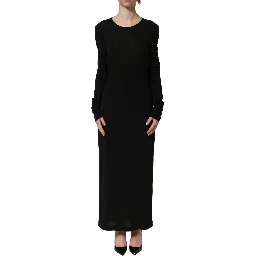 Black Cotton Long Sleeves Sheath Maxi Dress