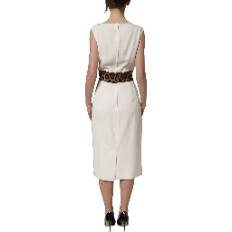 White Leopard Sleeveless Sheath Midi Dress