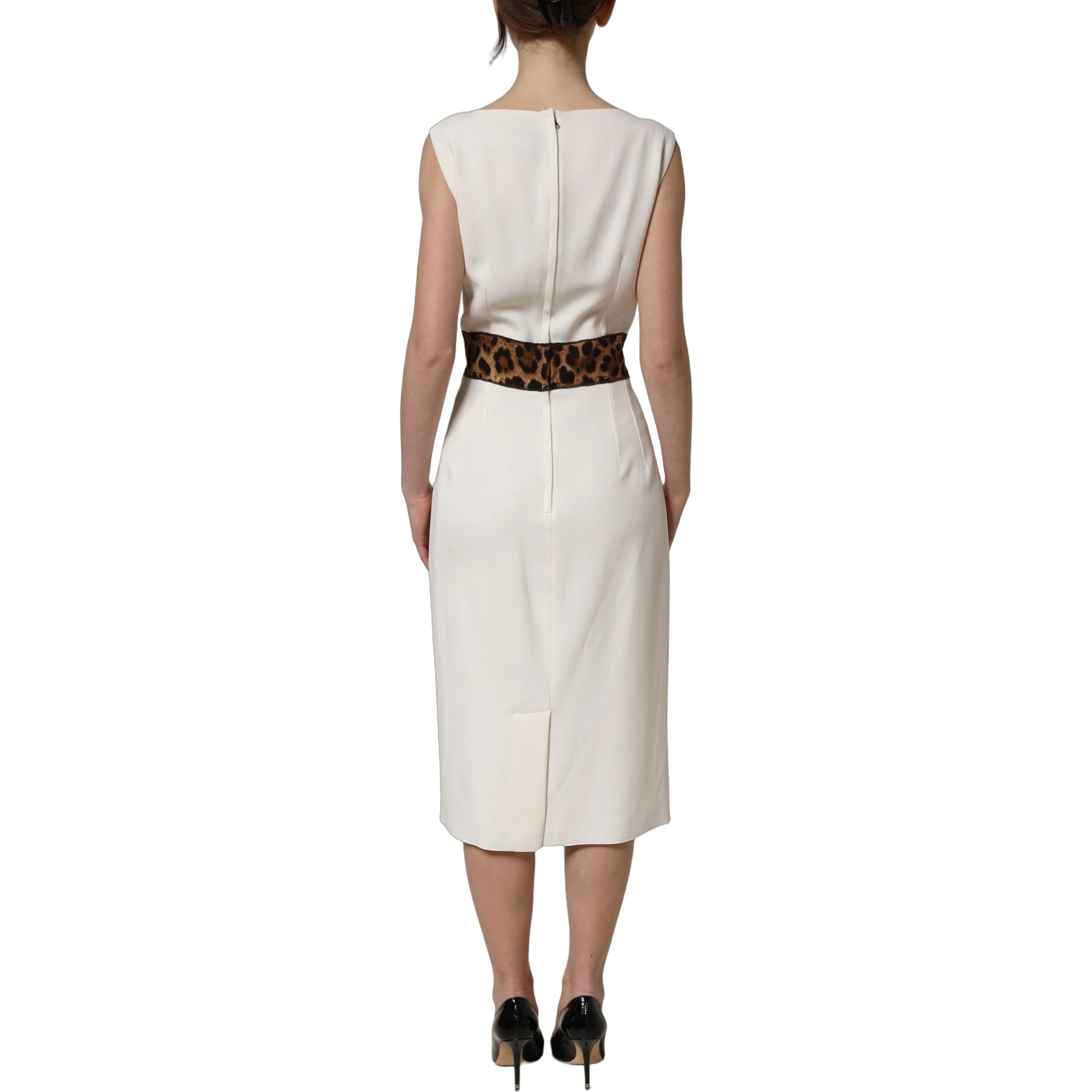 White Leopard Sleeveless Sheath Midi Dress