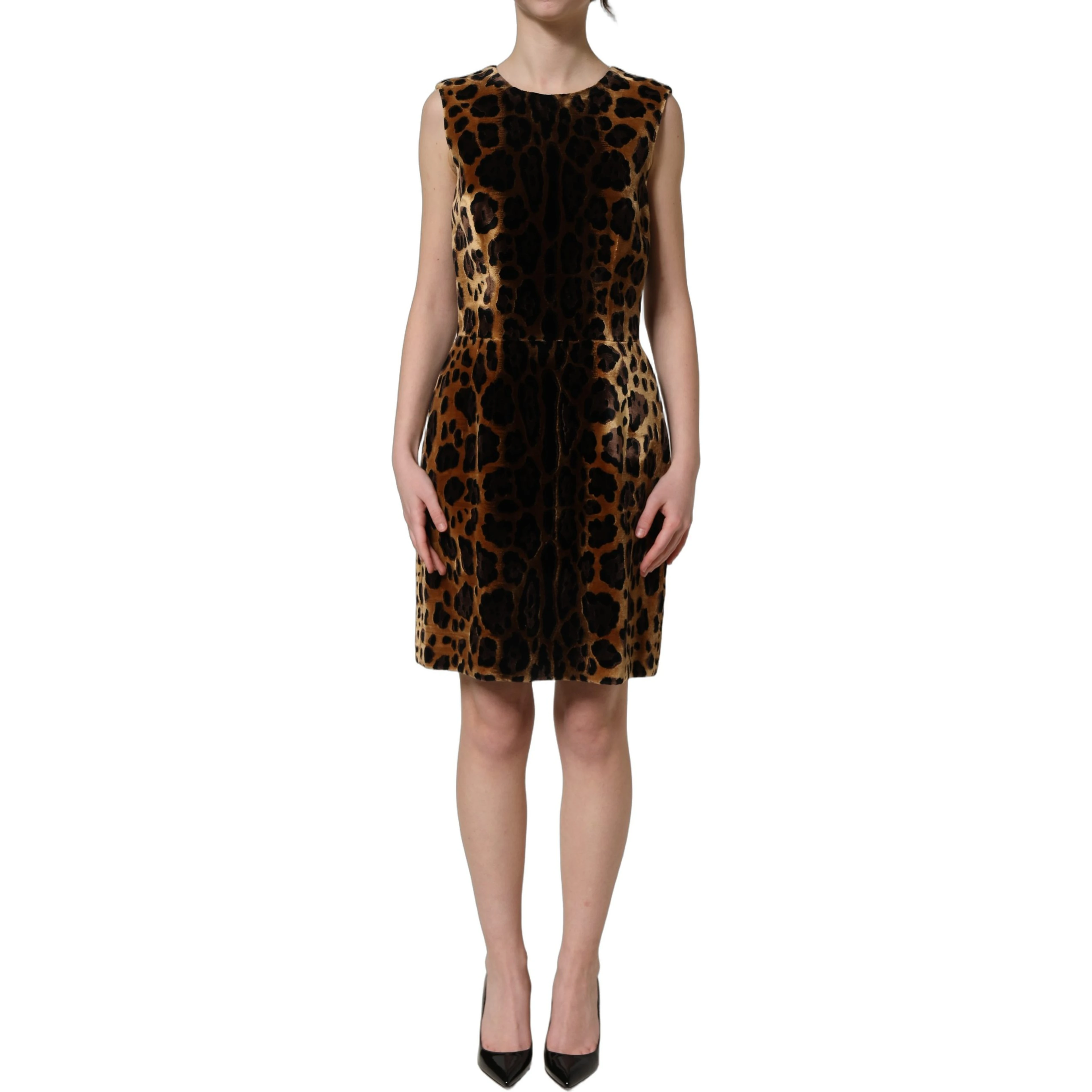 Brown Leopard Sleeveless Sheath Mini Dress