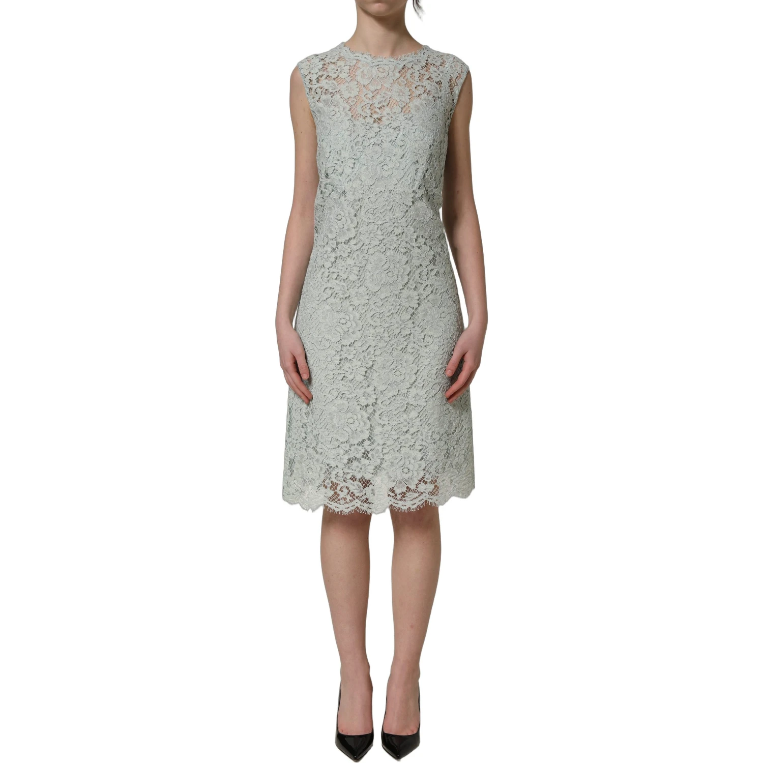 Mint Green Lace Sleeveless Knee Length Dress