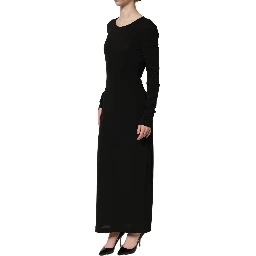 Black Cotton Long Sleeves Sheath Maxi Dress
