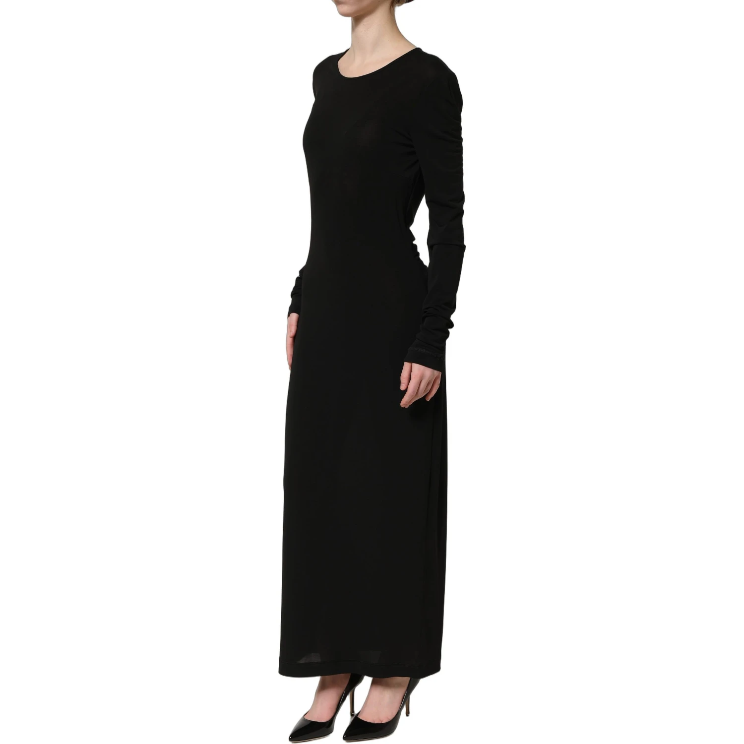Black Cotton Long Sleeves Sheath Maxi Dress