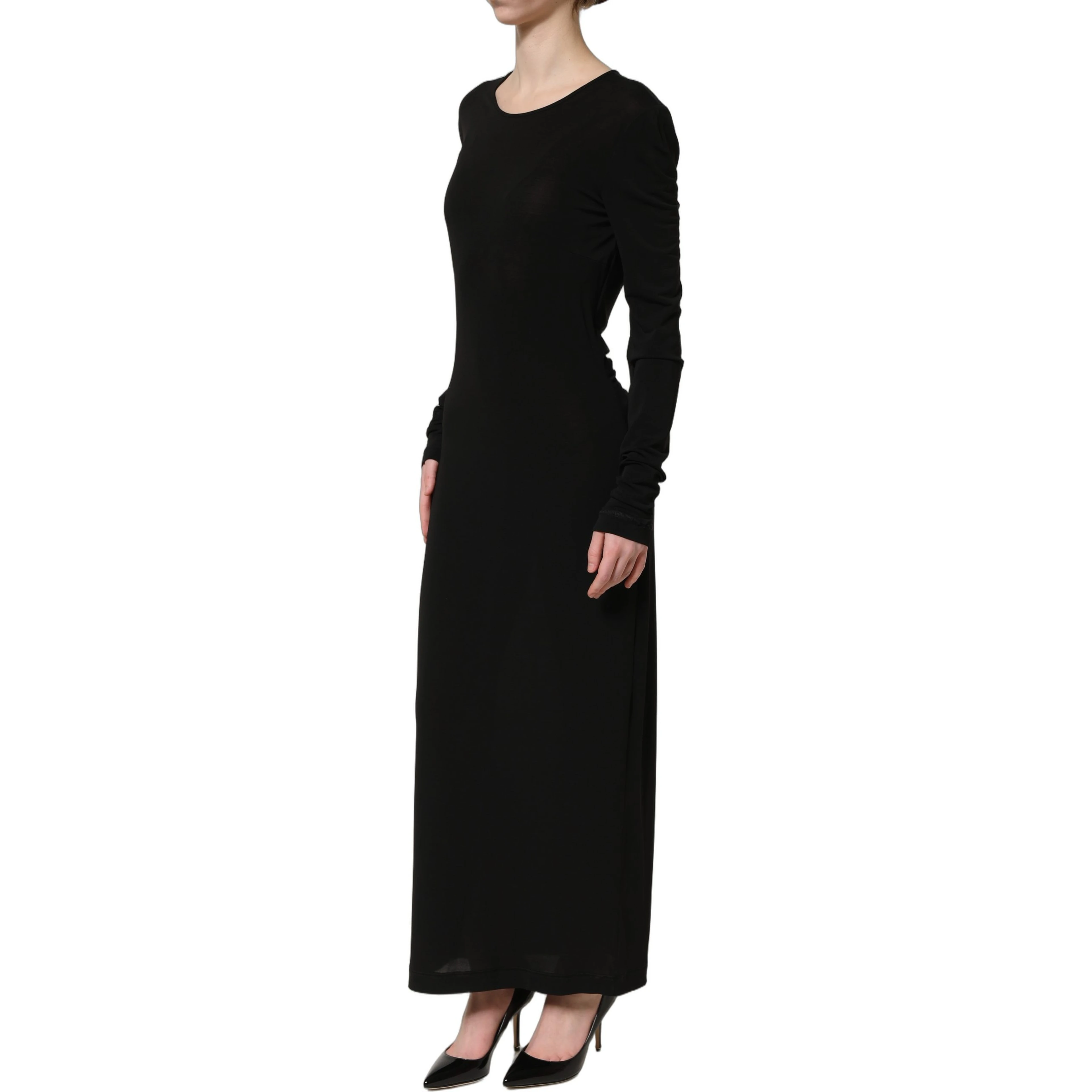 Black Cotton Long Sleeves Sheath Maxi Dress
