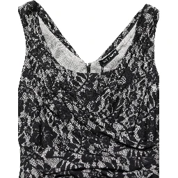 Black White Floral Lace Sleeveless Midi Dress