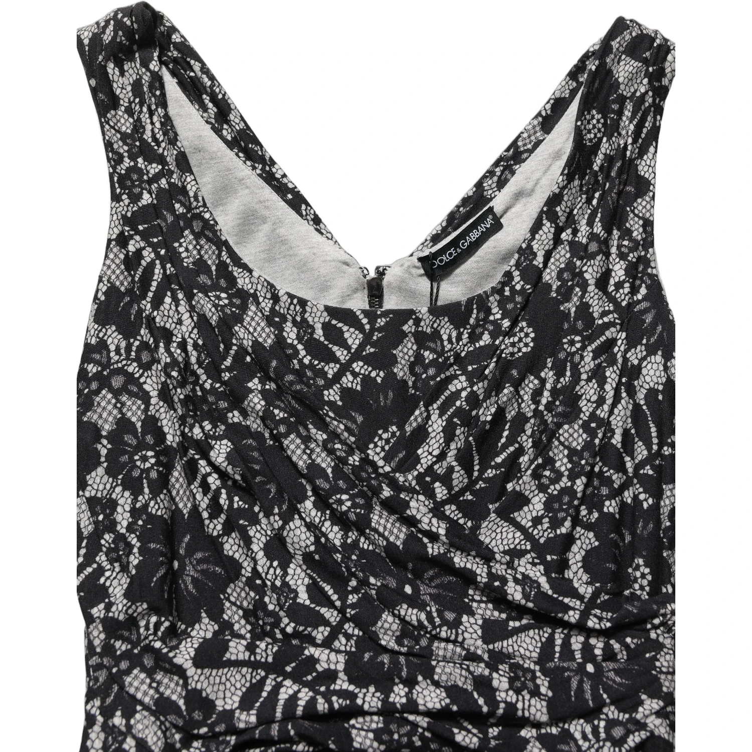 Black White Floral Lace Sleeveless Midi Dress