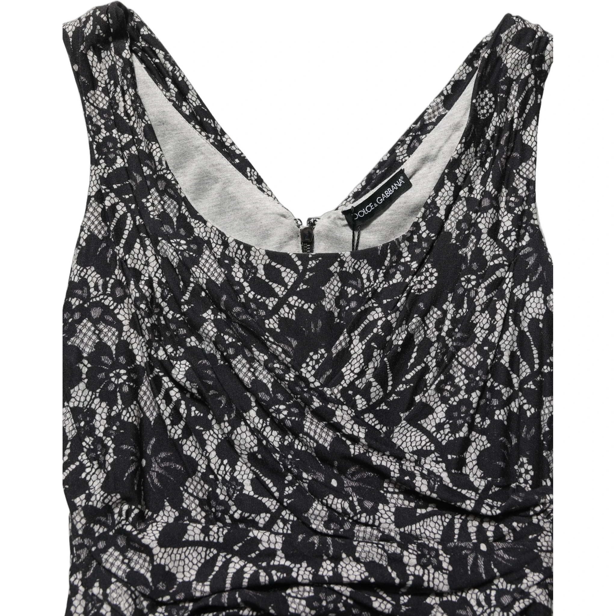 Black White Floral Lace Sleeveless Midi Dress