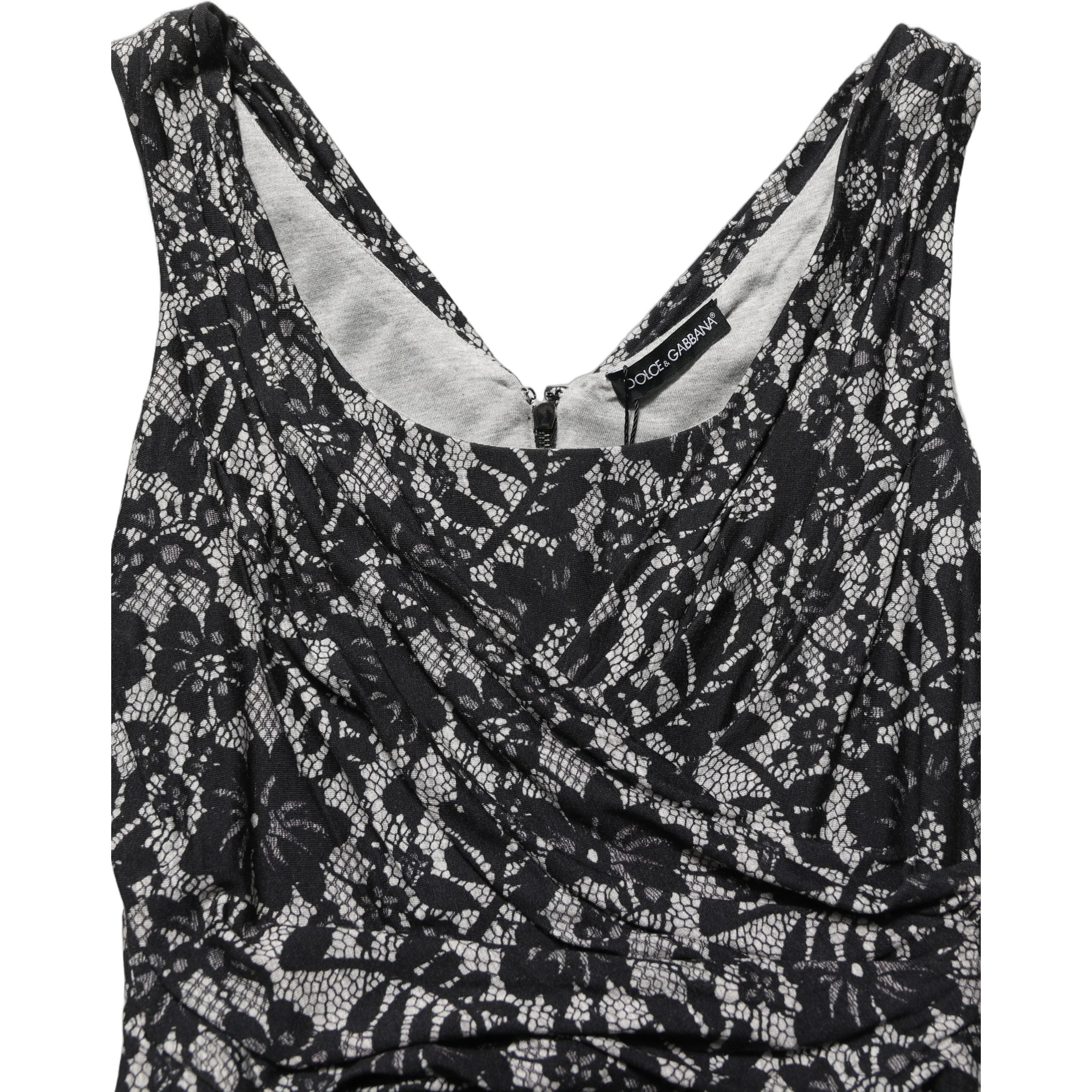 Black White Floral Lace Sleeveless Midi Dress