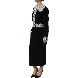 Black Lace Detailing Long Sleeves Midi Dress