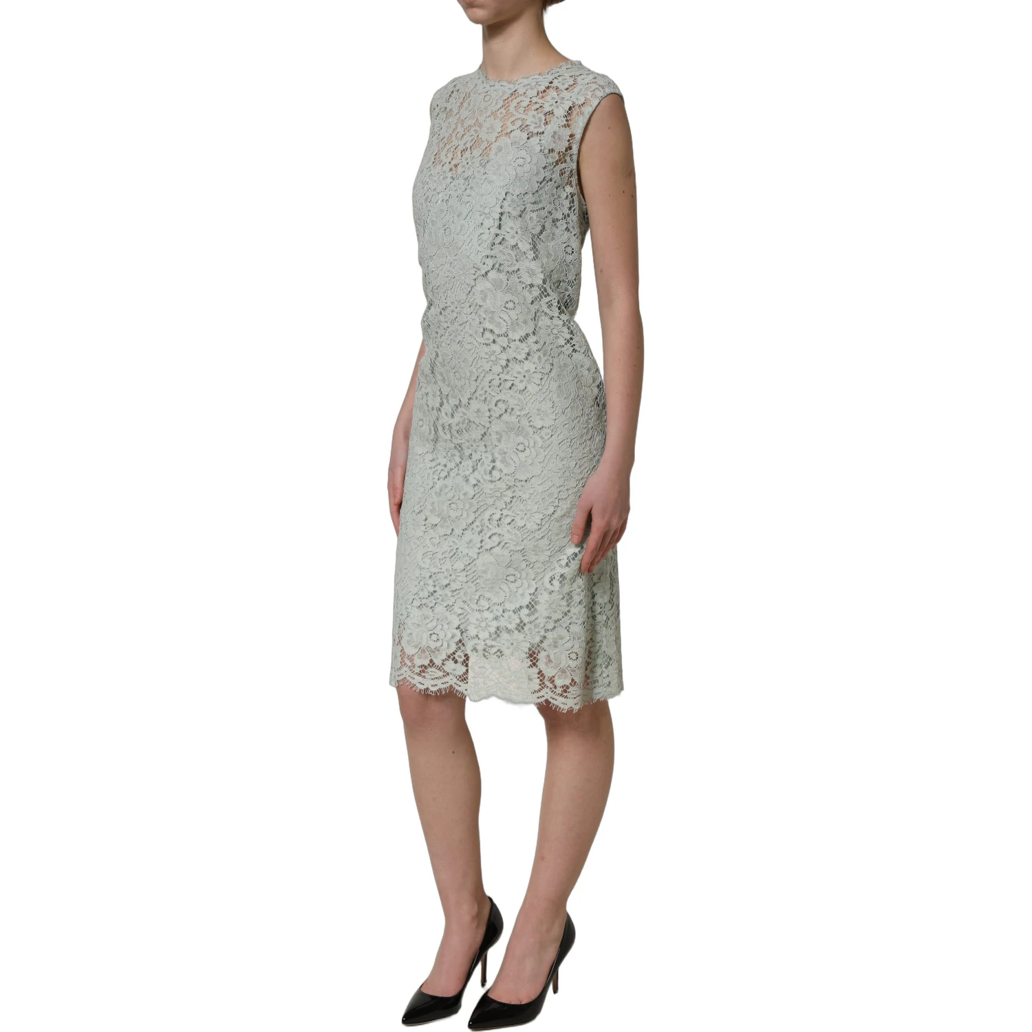 Mint Green Lace Sleeveless Knee Length Dress