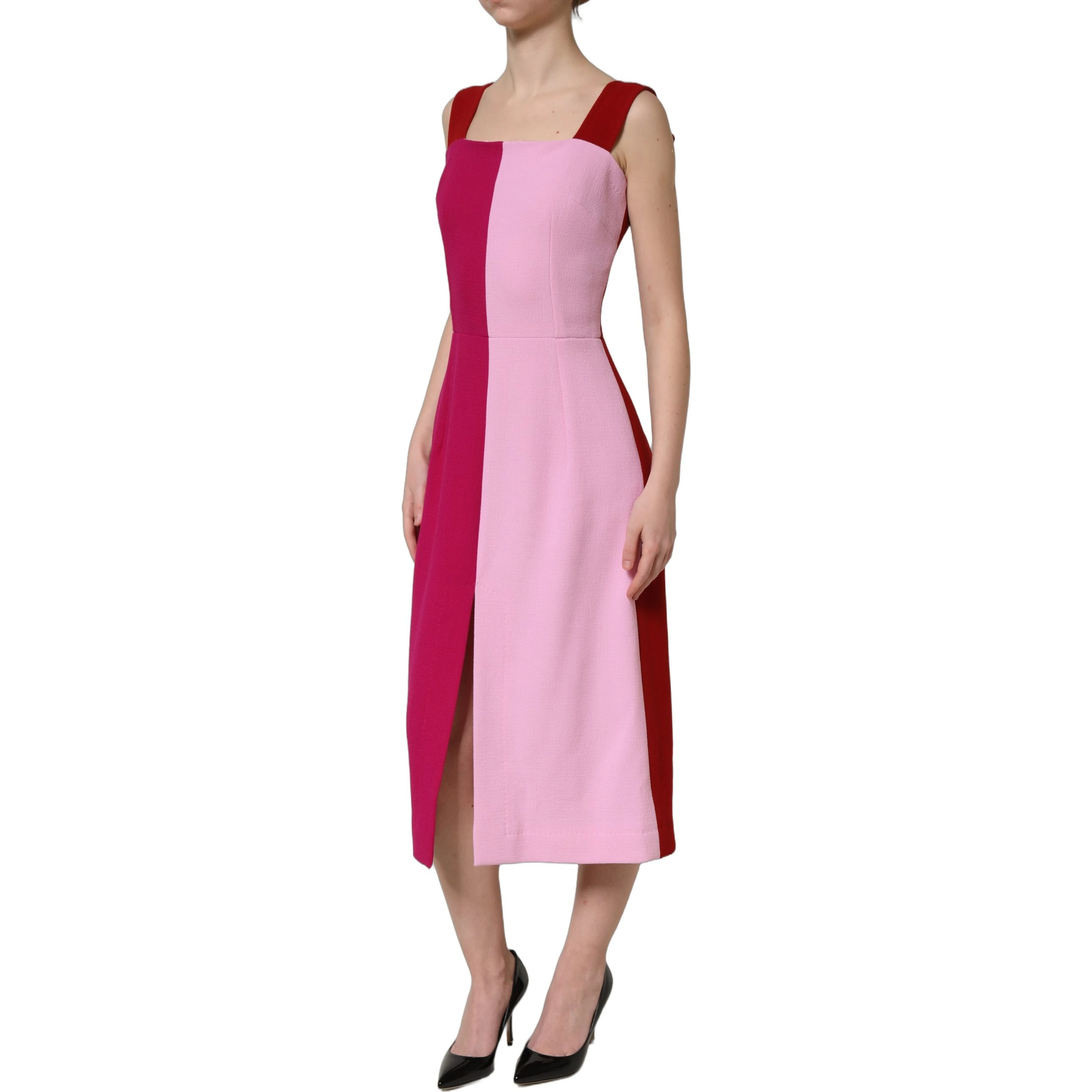 Two Tone Pink Wool Sleeveless Midi Dress