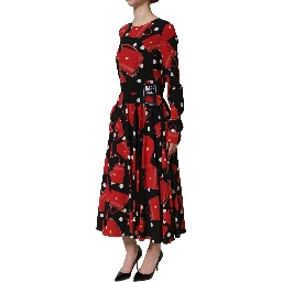 Black Handbag Print Long Sleeve Midi Dress