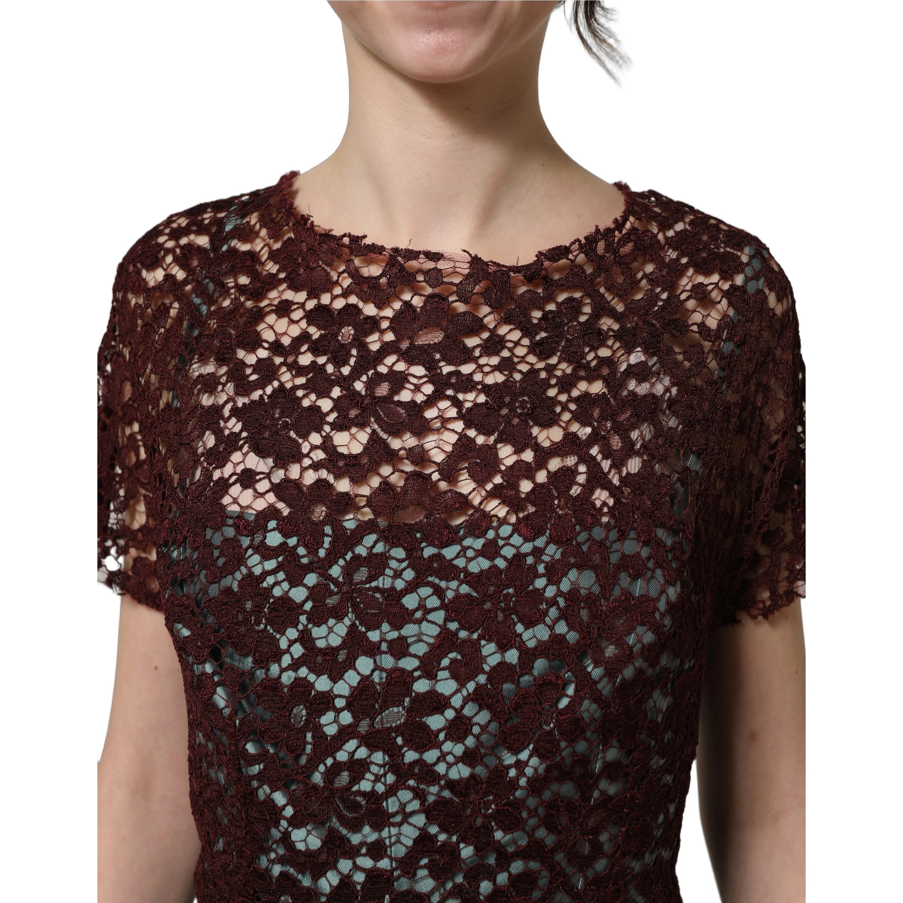 Multicolor Floral Lace Taffeta Pleated Midi Dress