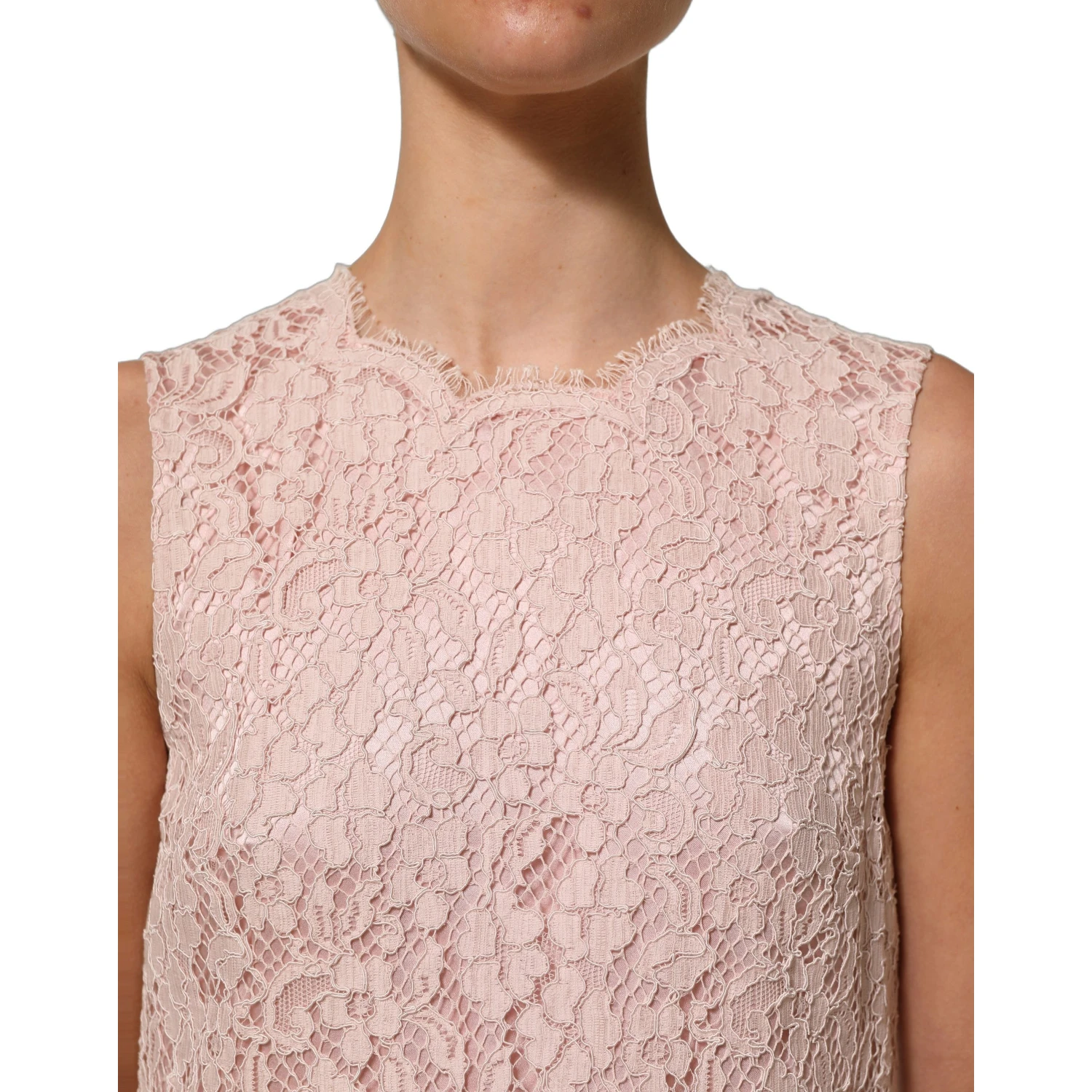 Pink Cotton Floral Lace Sleeveless Mini Dress