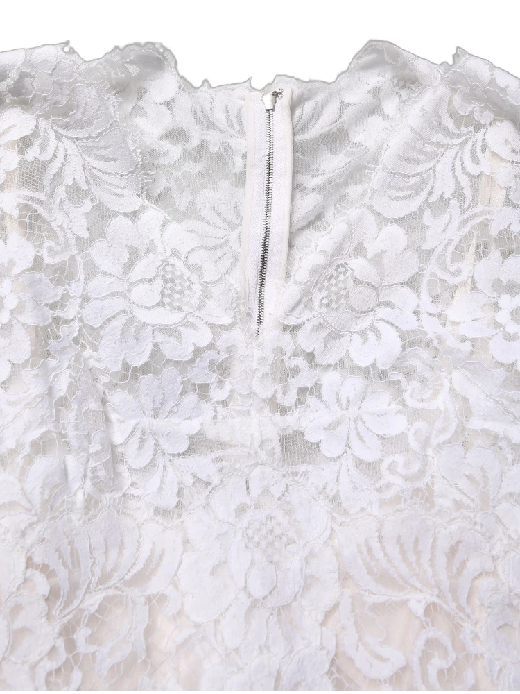 White Cotton Floral Lace Long Gown Dress
