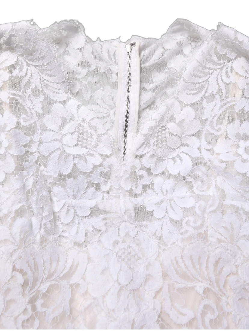 White Cotton Floral Lace Long Gown Dress