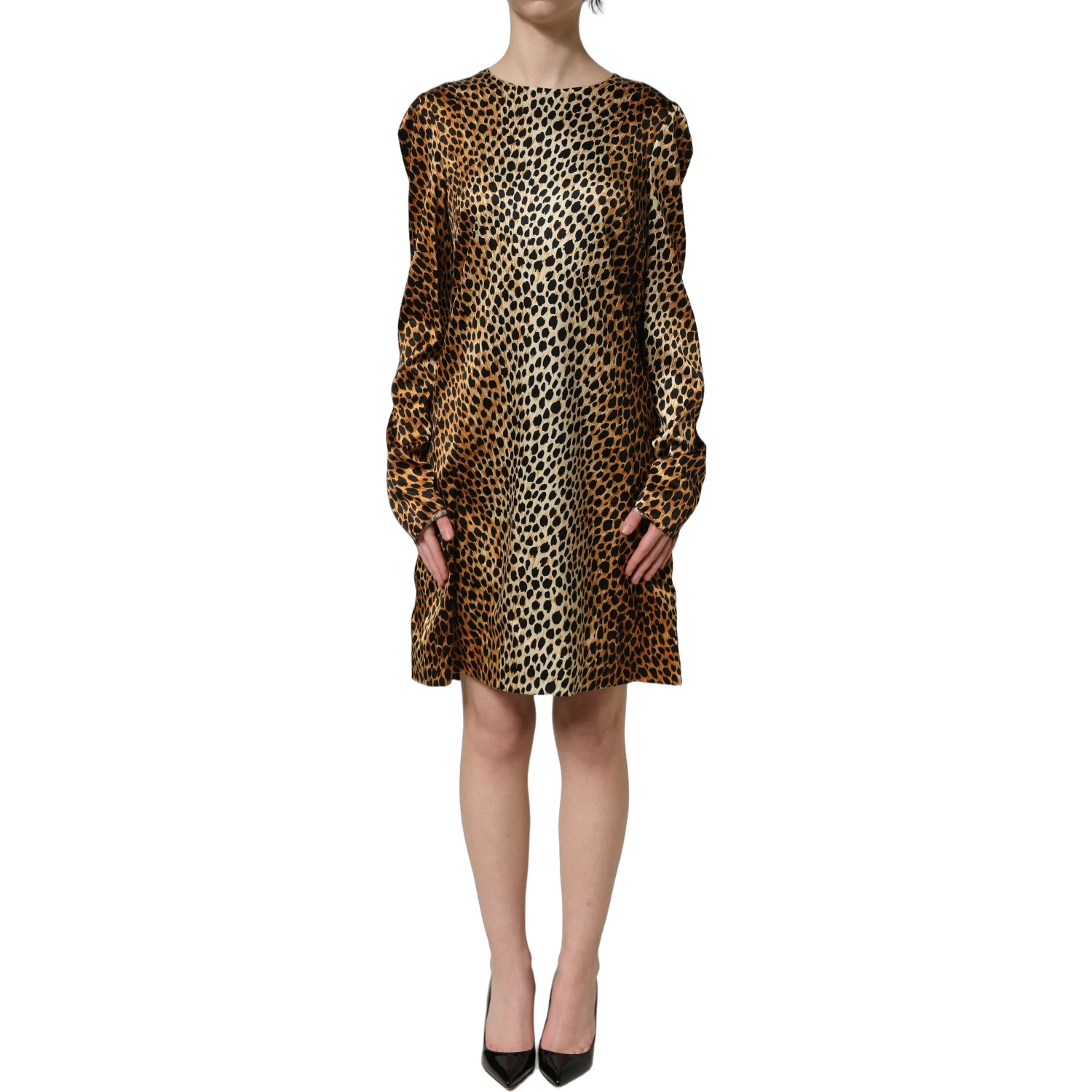 Brown Ocelot Print Long Sleeve Mini Dress