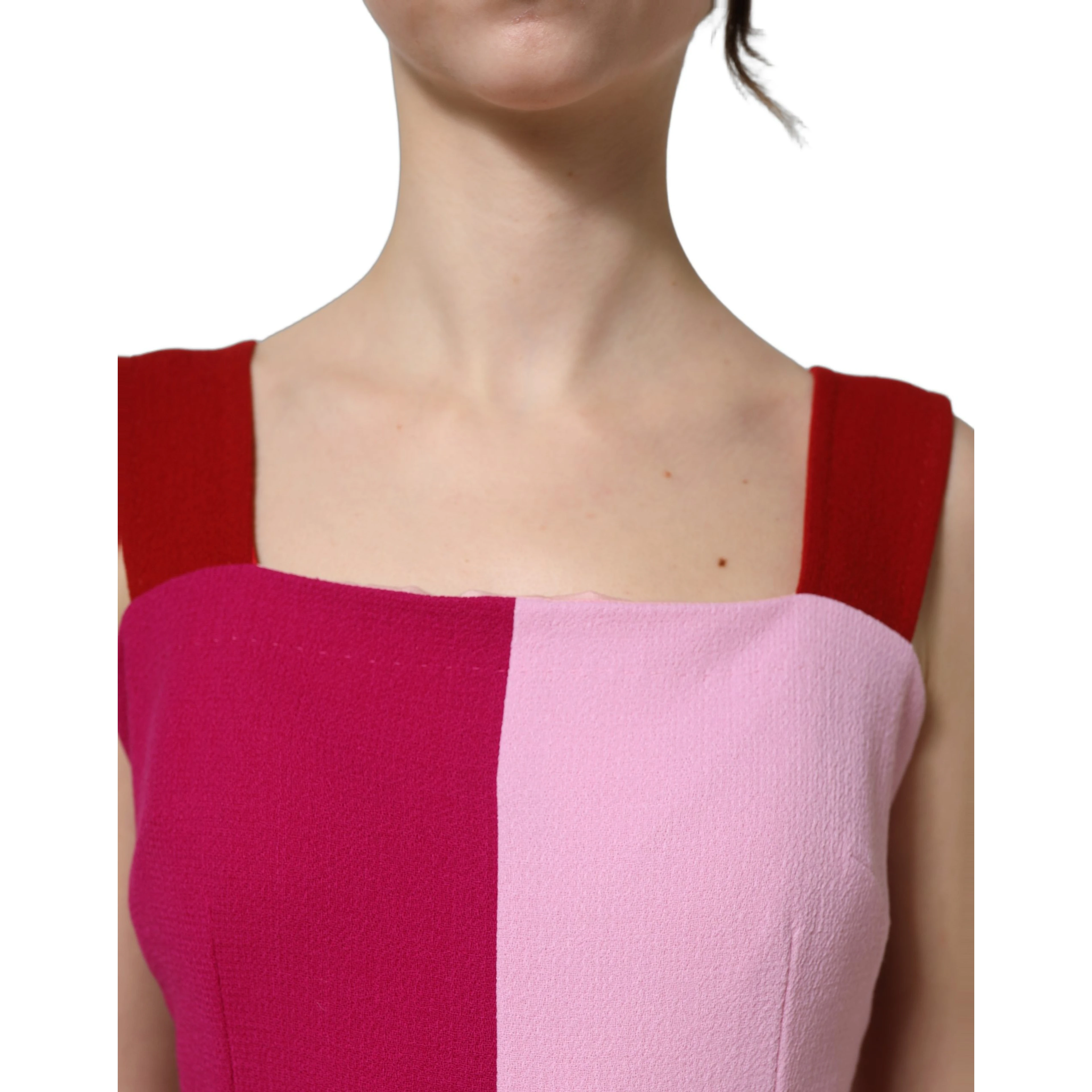 Two Tone Pink Wool Sleeveless Midi Dress