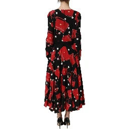 Black Handbag Print Long Sleeve Midi Dress