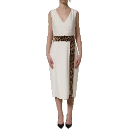 White Leopard Sleeveless Sheath Midi Dress
