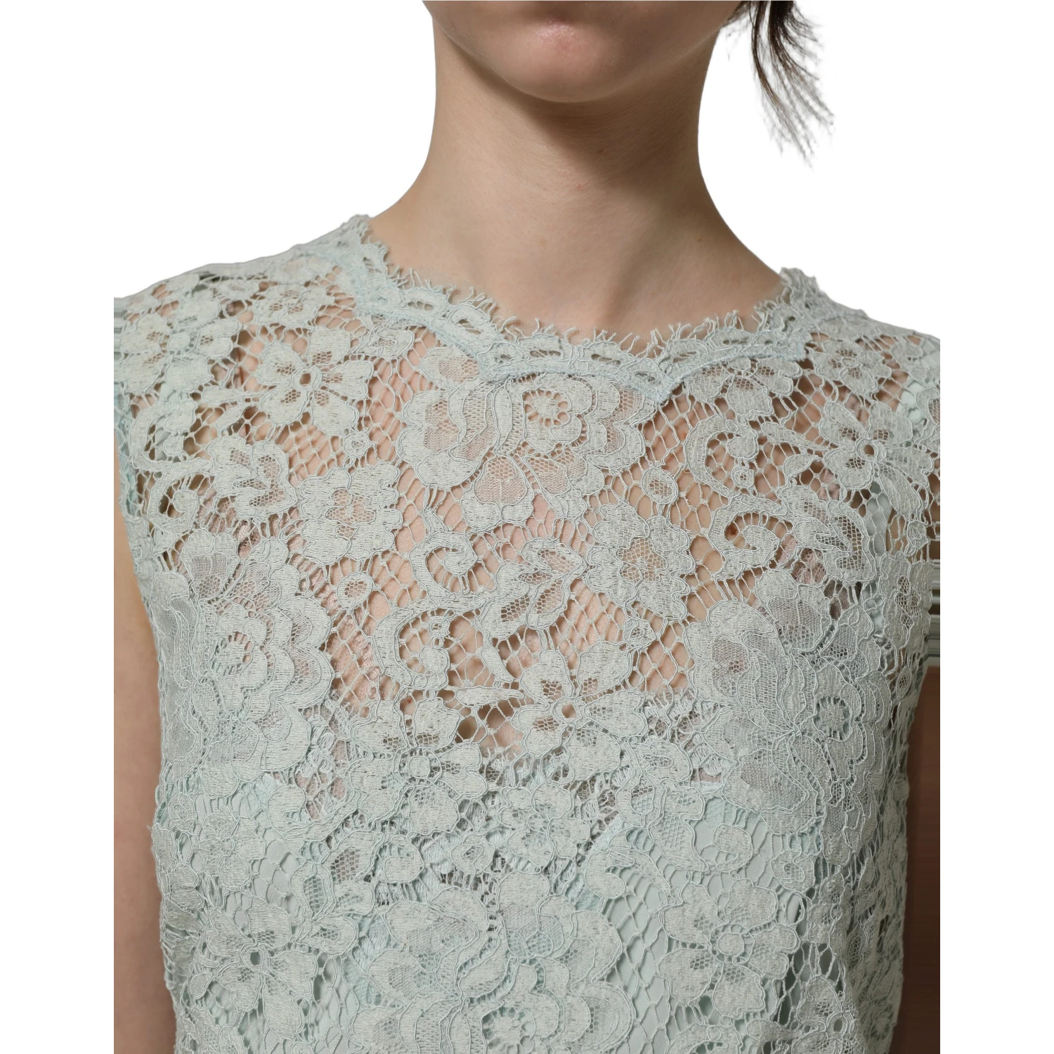 Mint Green Lace Sleeveless Knee Length Dress