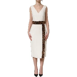 White Leopard Sleeveless Sheath Midi Dress