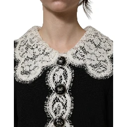 Black Lace Detailing Long Sleeves Midi Dress