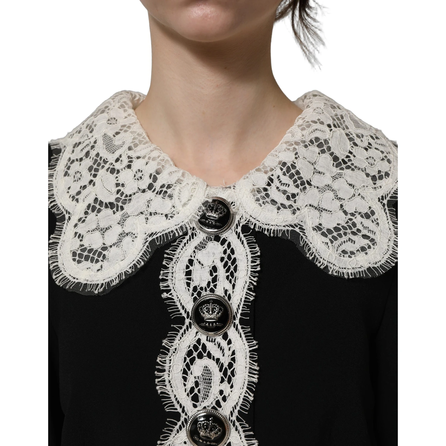 Black Lace Detailing Long Sleeves Midi Dress