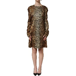 Brown Ocelot Print Long Sleeve Mini Dress