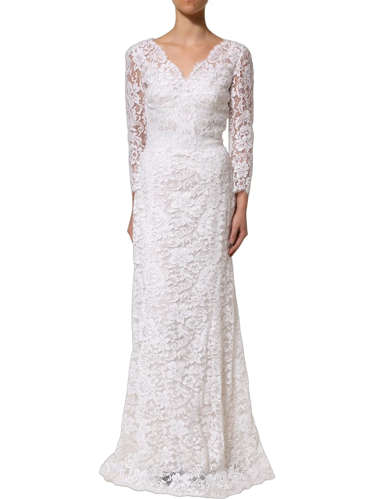 White Cotton Floral Lace Long Gown Dress alternative