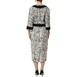 Multicolor Bouclé Tweed Frayed Trim Midi Dress