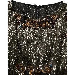 Metallic Gold Embellished Tiered Midi Dress
