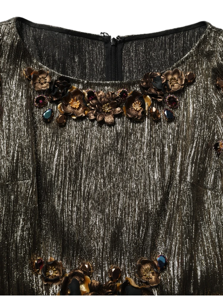 Metallic Gold Embellished Tiered Midi Dress