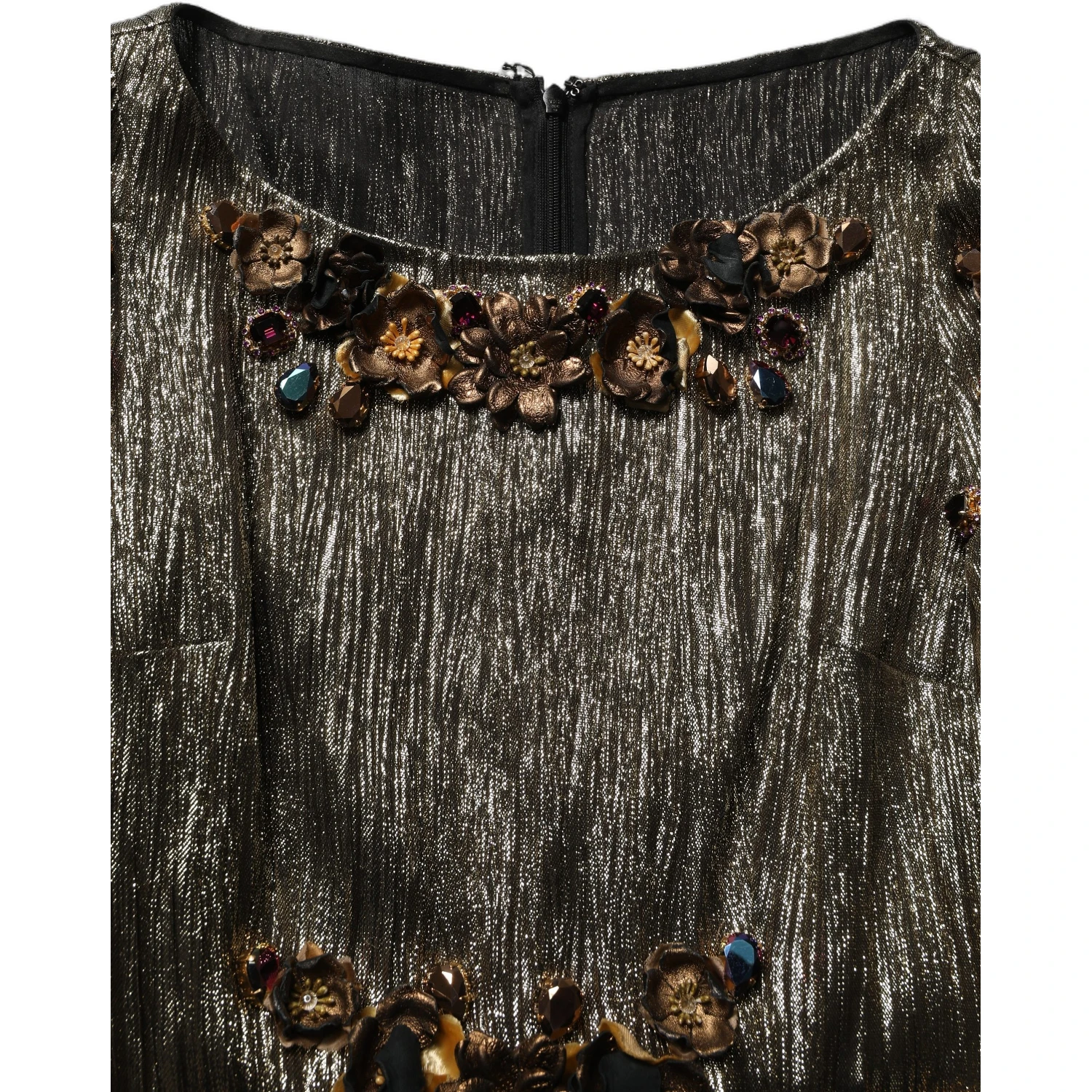 Metallic Gold Embellished Tiered Midi Dress