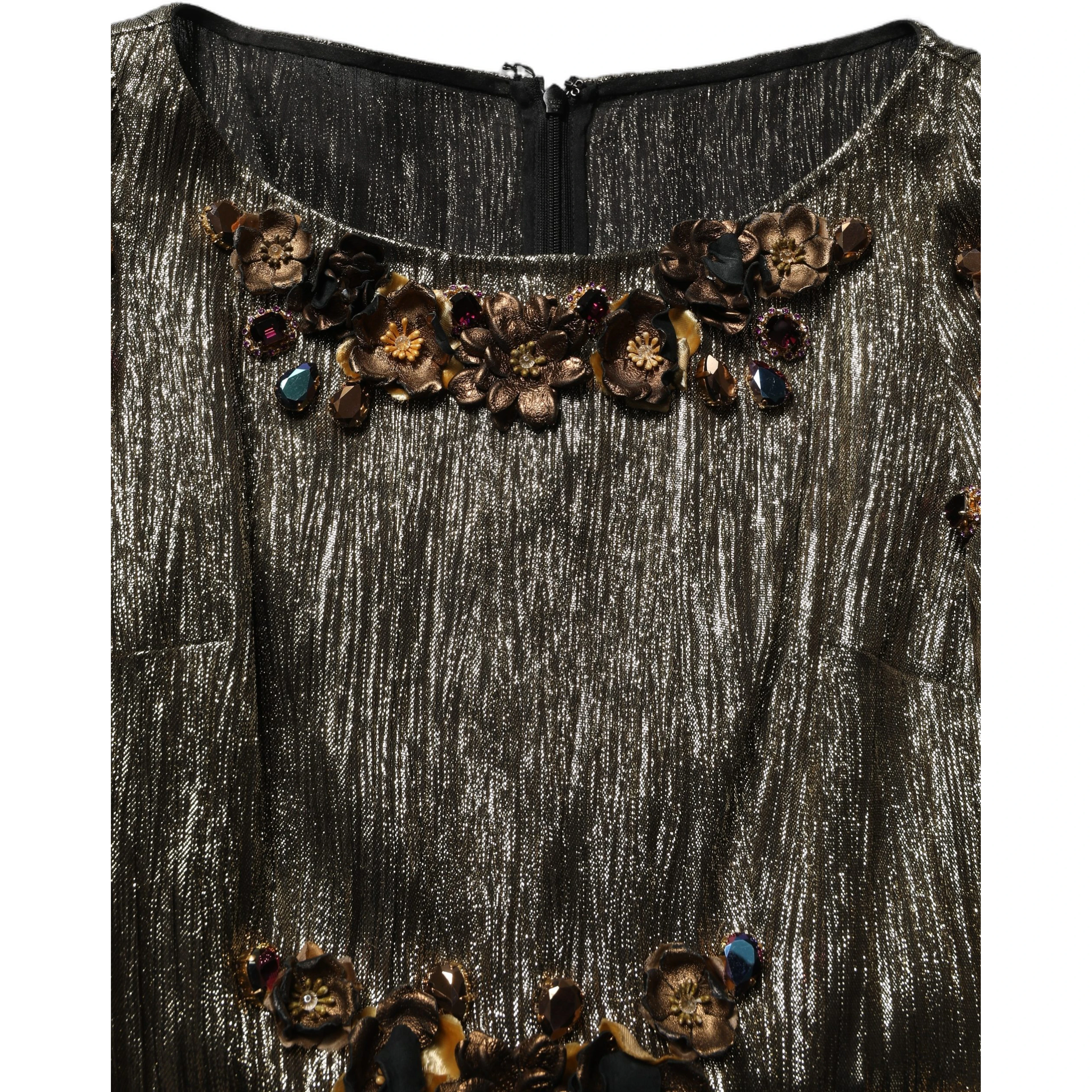 Metallic Gold Embellished Tiered Midi Dress