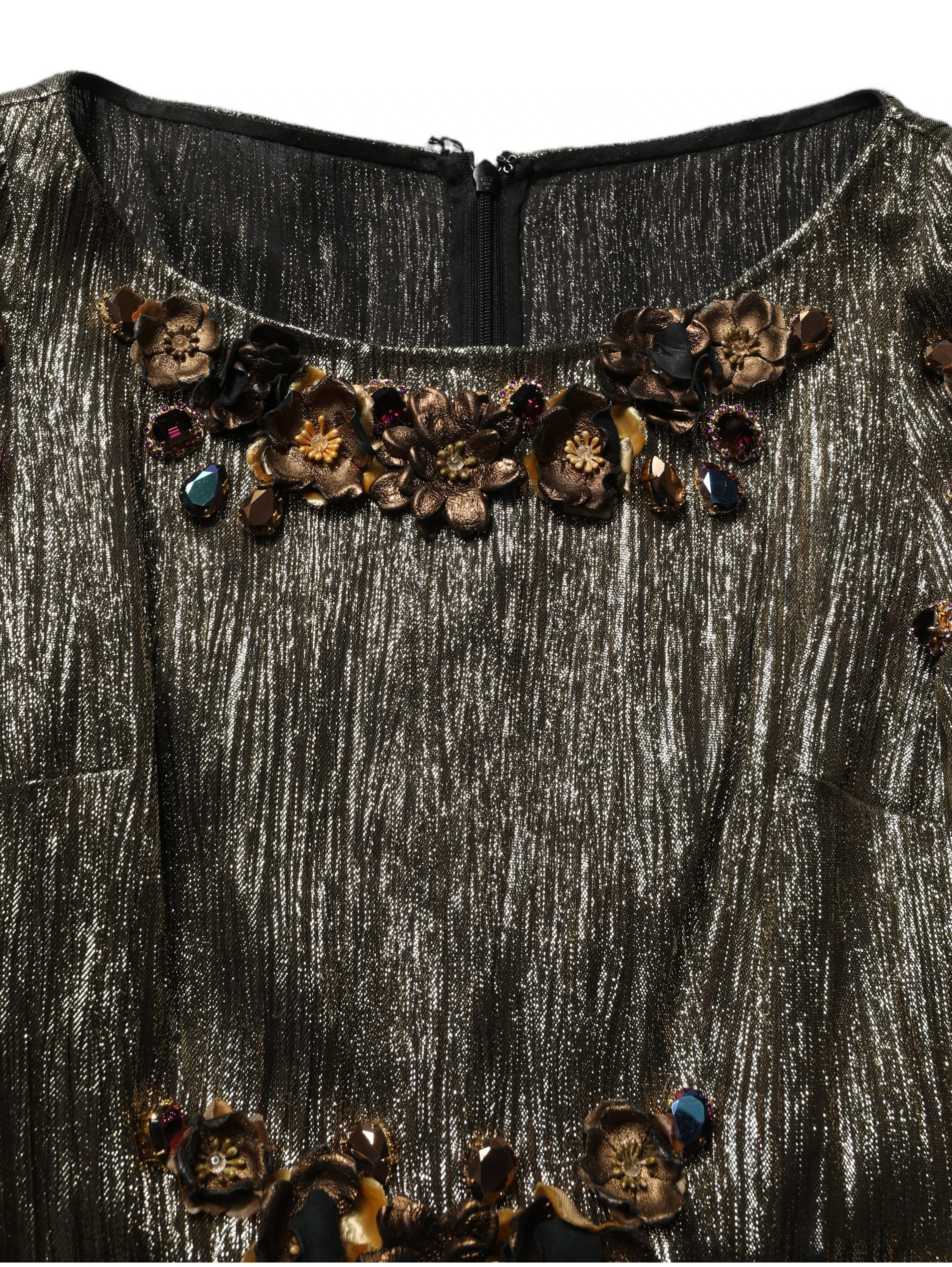 Metallic Gold Embellished Tiered Midi Dress