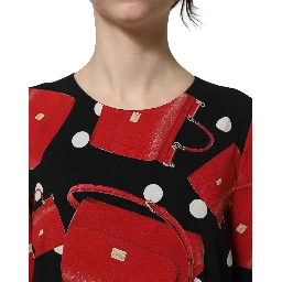 Black Handbag Print Long Sleeve Midi Dress