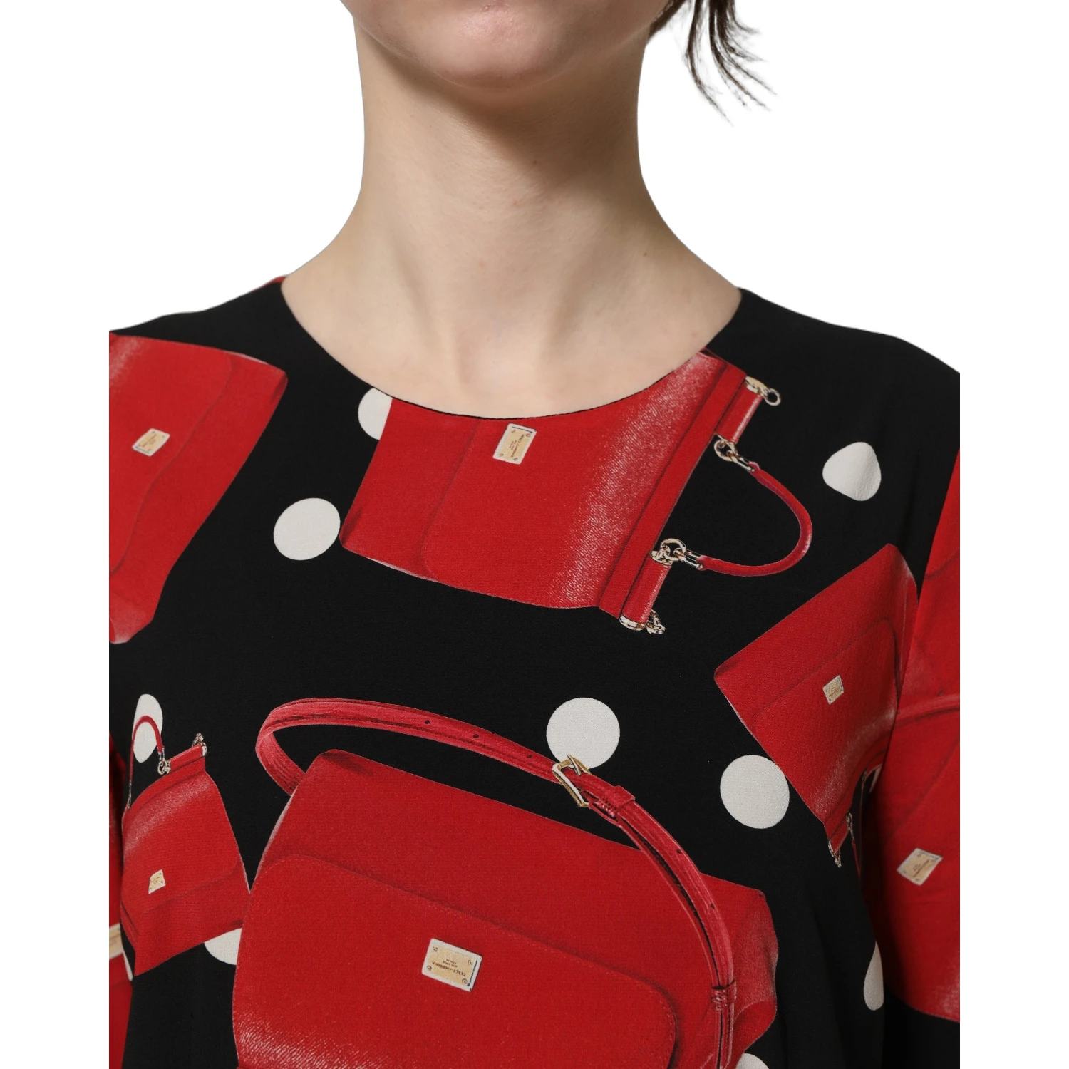 Black Handbag Print Long Sleeve Midi Dress