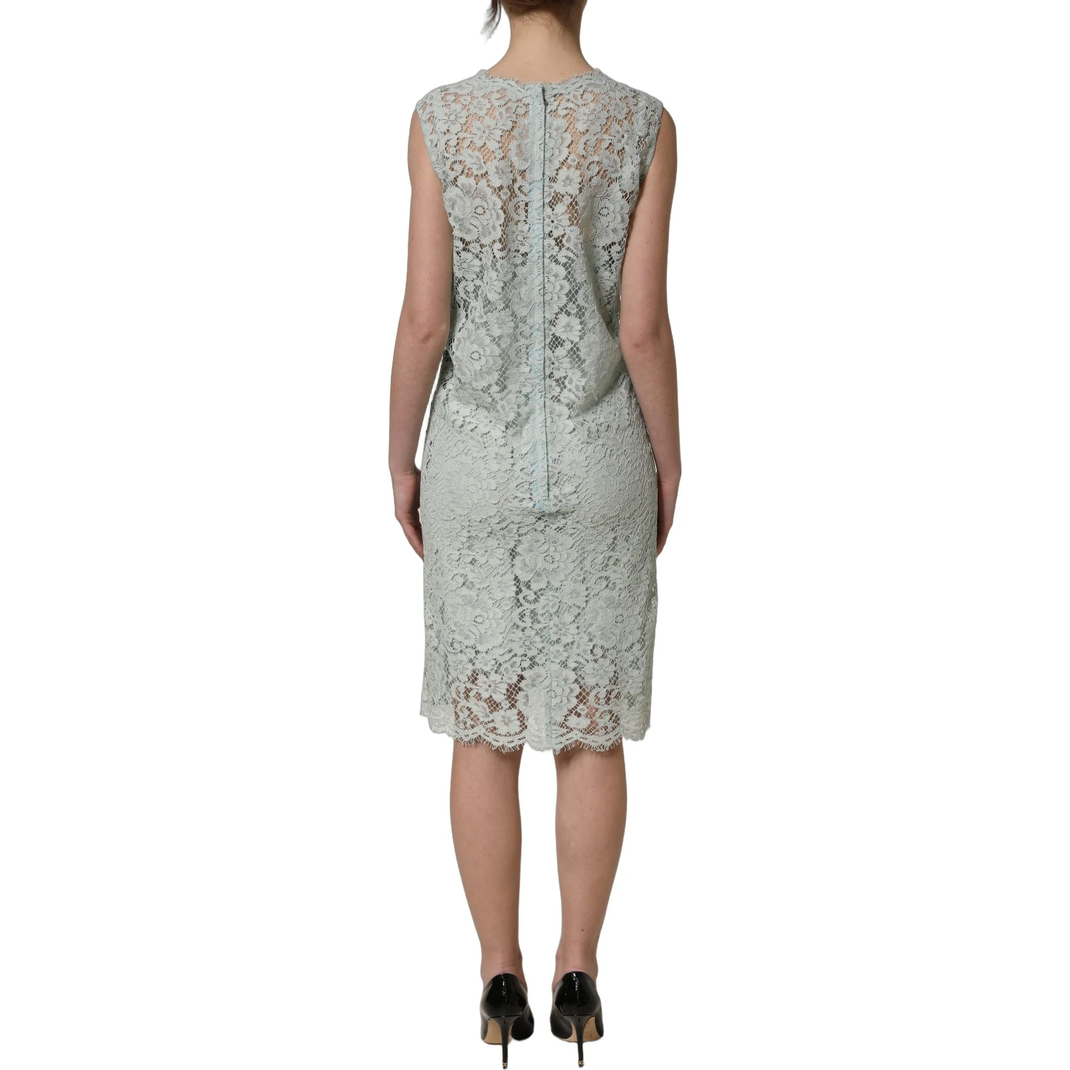 Mint Green Lace Sleeveless Knee Length Dress
