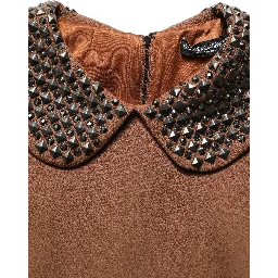 Brown Wool Rhinestone Embellished Midi Dress