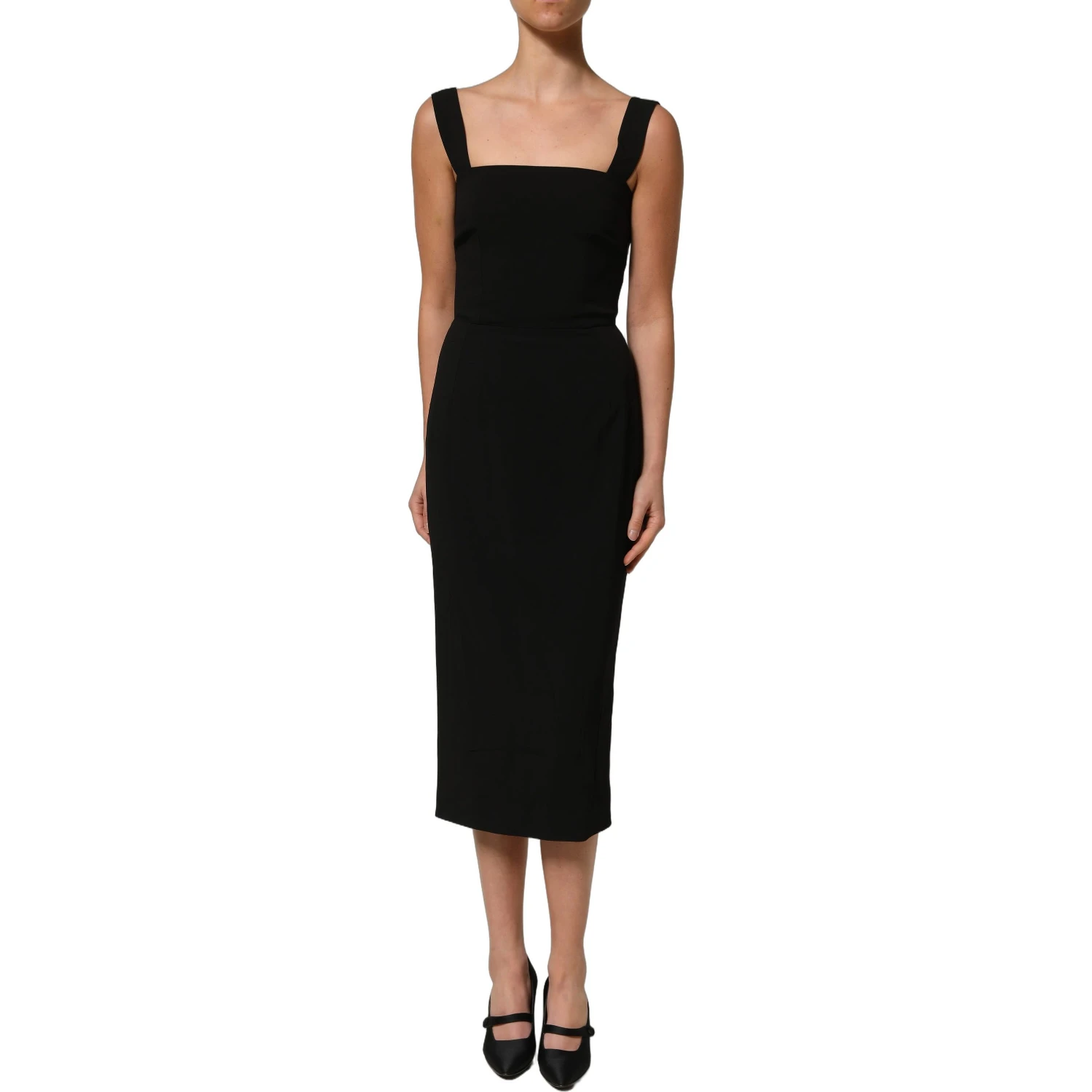 Black Viscose Stretch Sheath Midi Dress