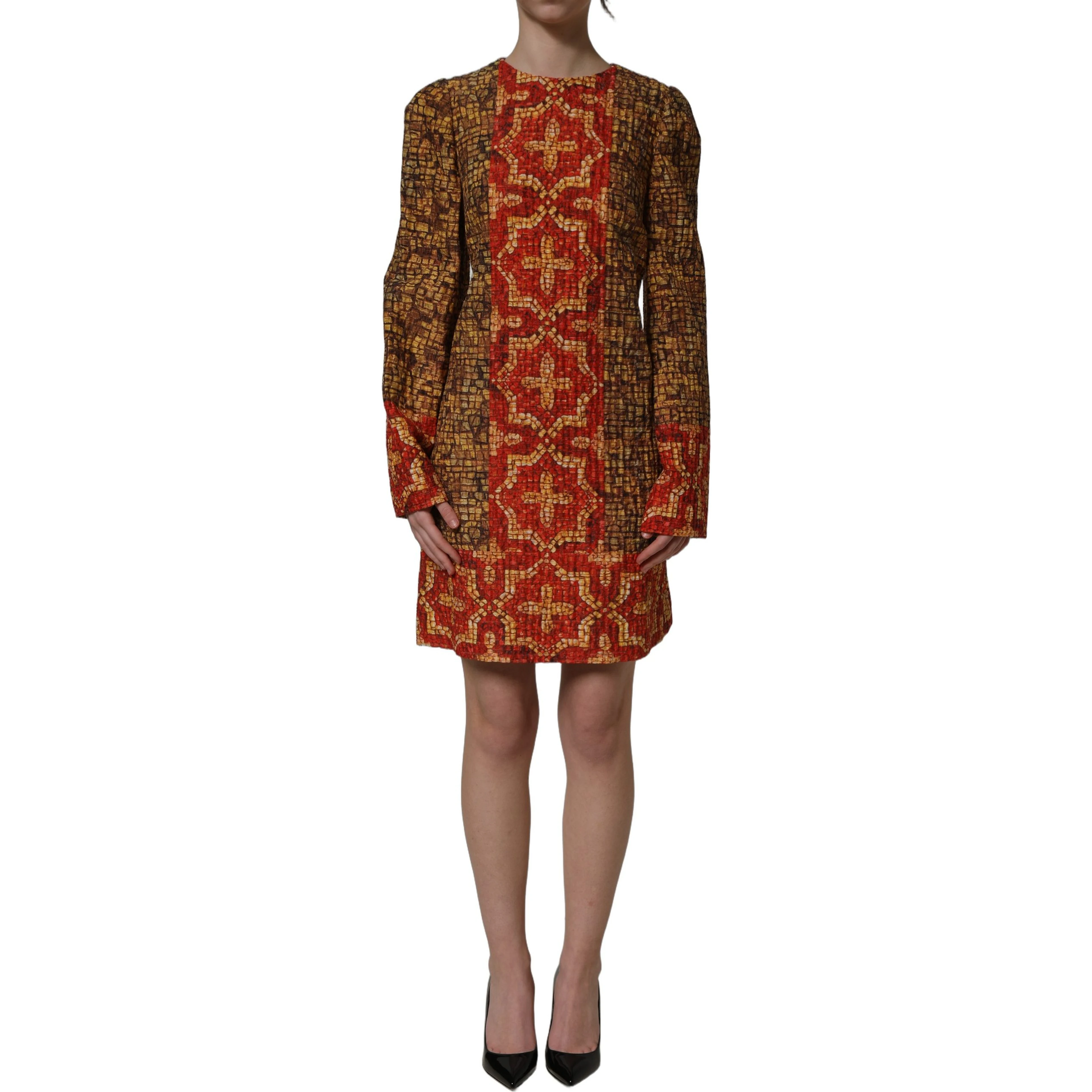 Multicolor Mosaic Long Sleeves Mini Dress
