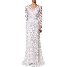 White Cotton Floral Lace Long Gown Dress