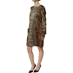 Brown Ocelot Print Long Sleeve Mini Dress