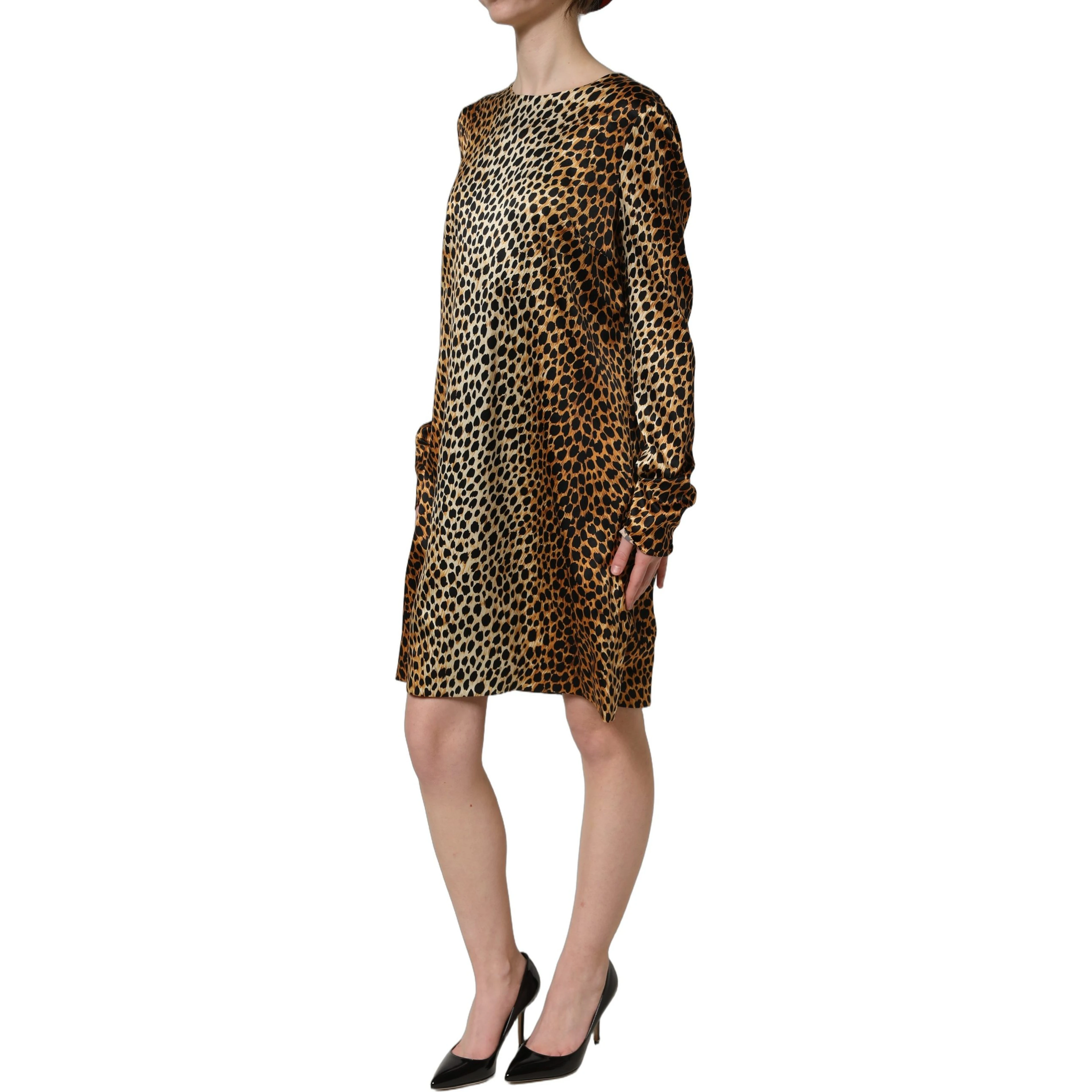 Brown Ocelot Print Long Sleeve Mini Dress