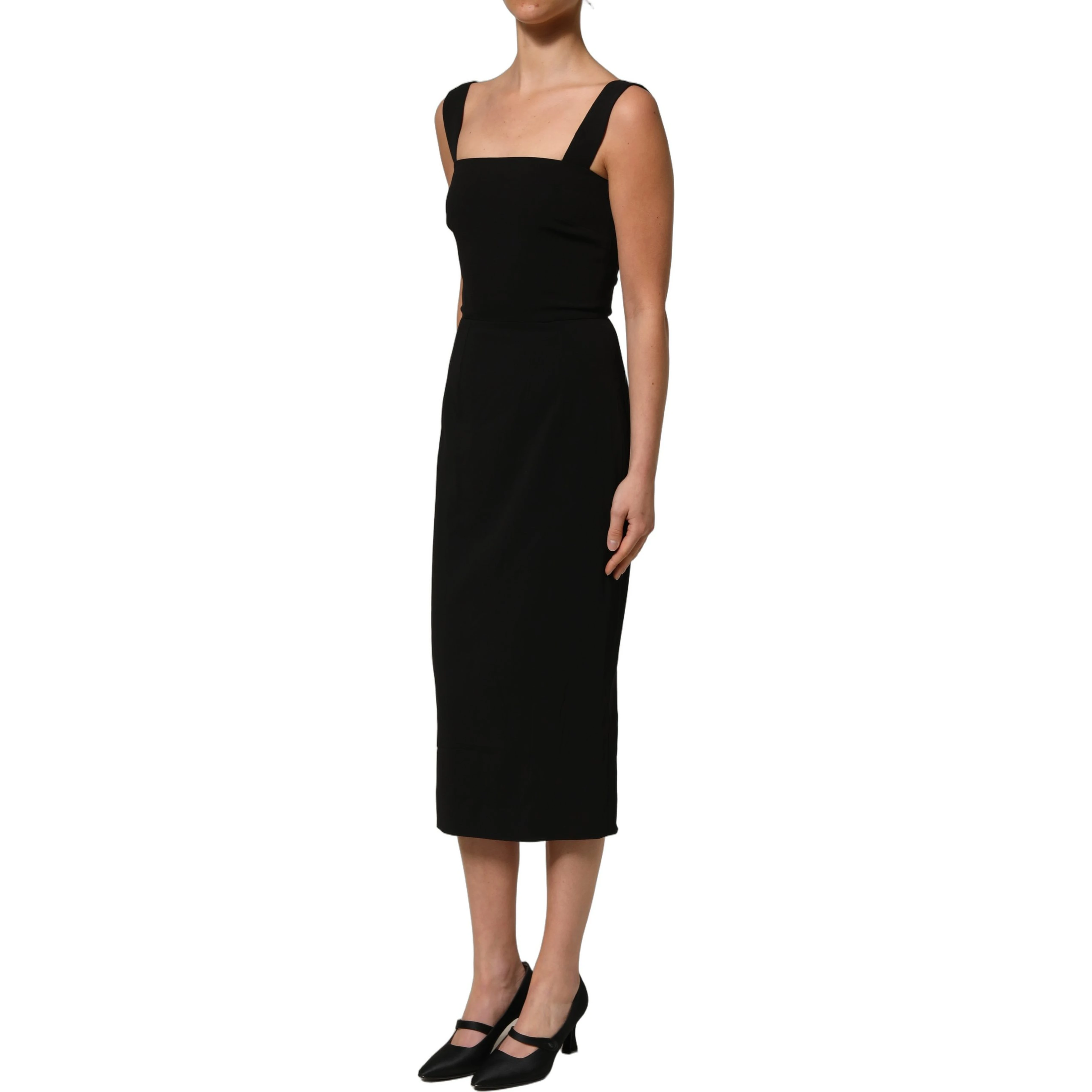 Black Viscose Stretch Sheath Midi Dress