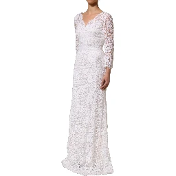 White Cotton Floral Lace Long Gown Dress