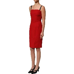 Red Stretch Bodycon Sheath Knee Length Dress