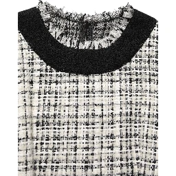 Multicolor Bouclé Tweed Frayed Trim Midi Dress