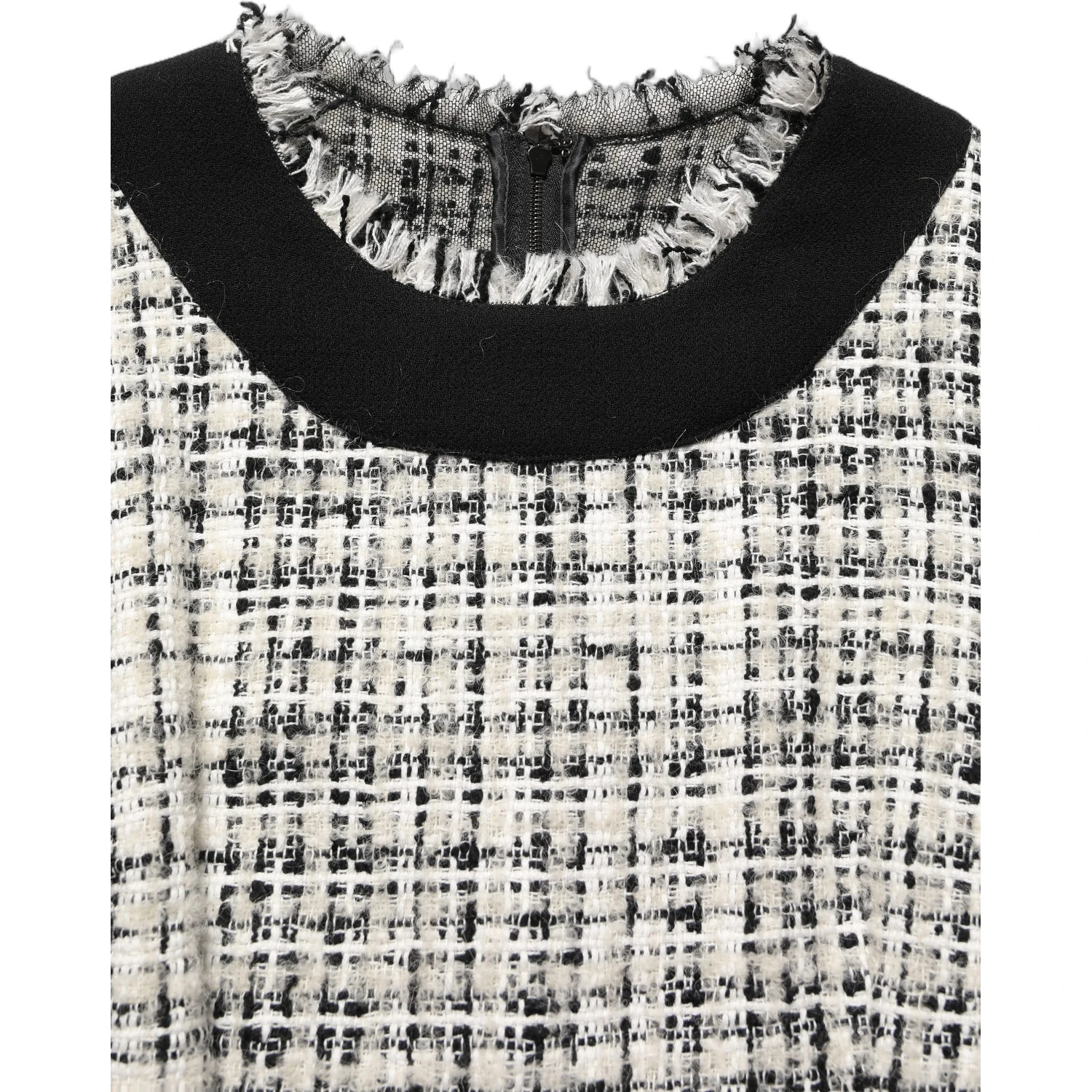 Multicolor Bouclé Tweed Frayed Trim Midi Dress